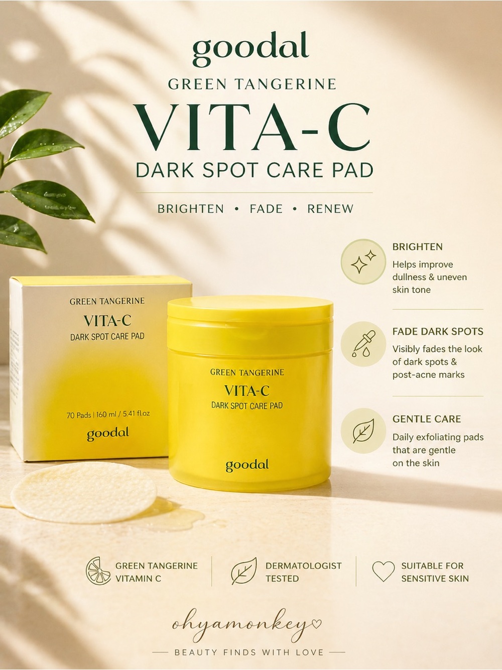 Goodal Green Tangerine VITA-C Dark Spot Care Pad 160ml EXP: 7/31/2027